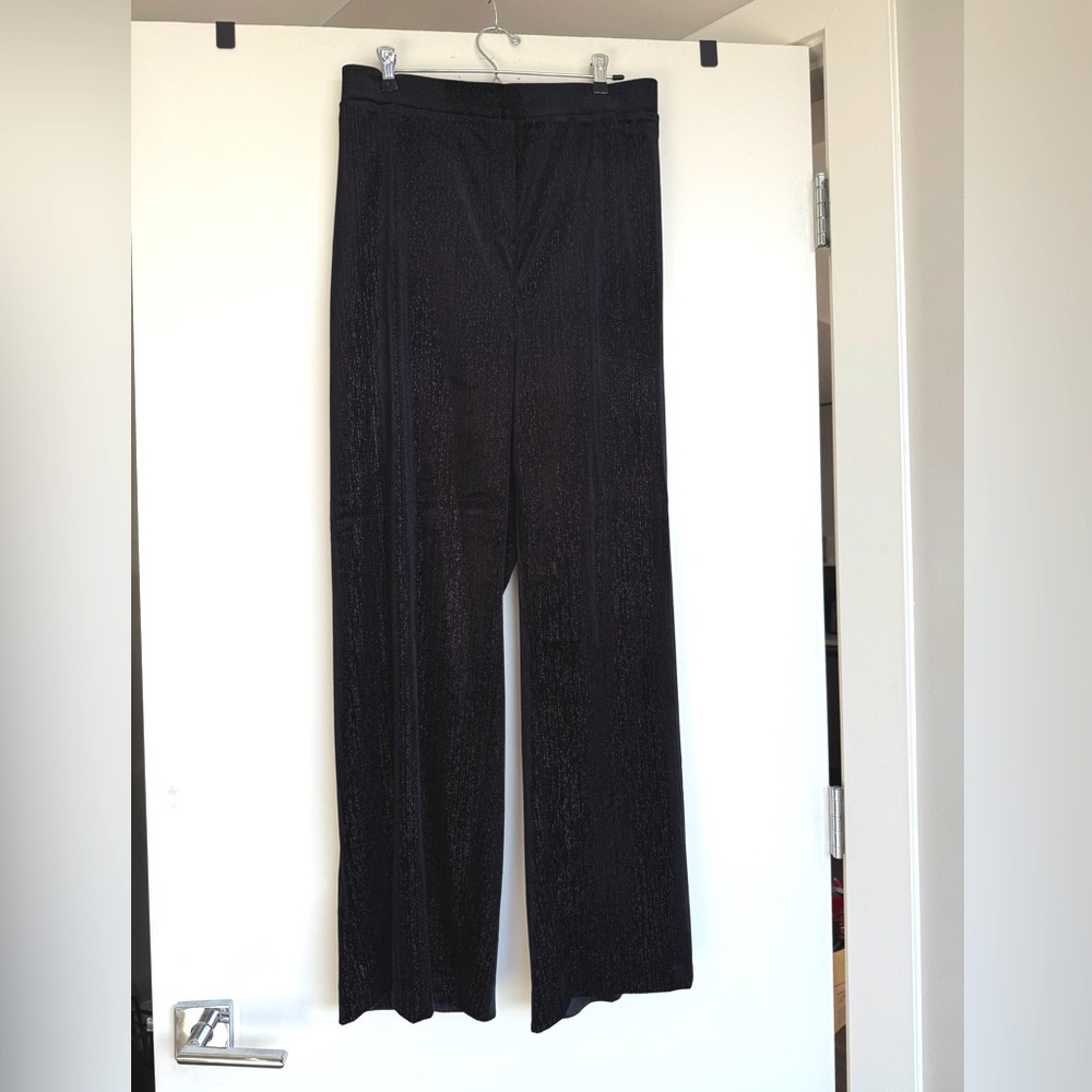 Vince Camuto Metallic Pleated Wide-Leg Elastic Waist Trouser